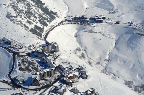 Aerial view of Peyragudes village.  Hautes Pyrenees.